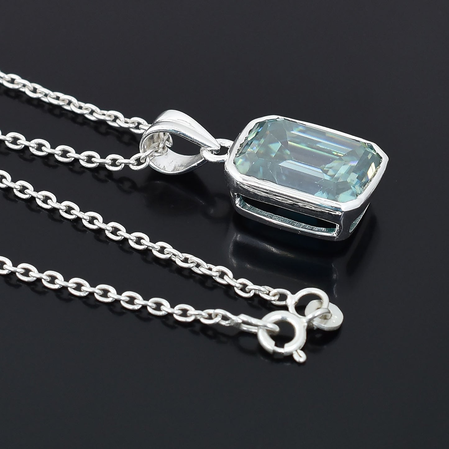 Blue Emerald Cut Pendant