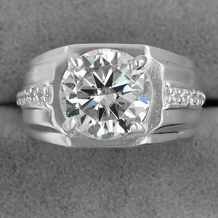 Men's White Round Cut Ring