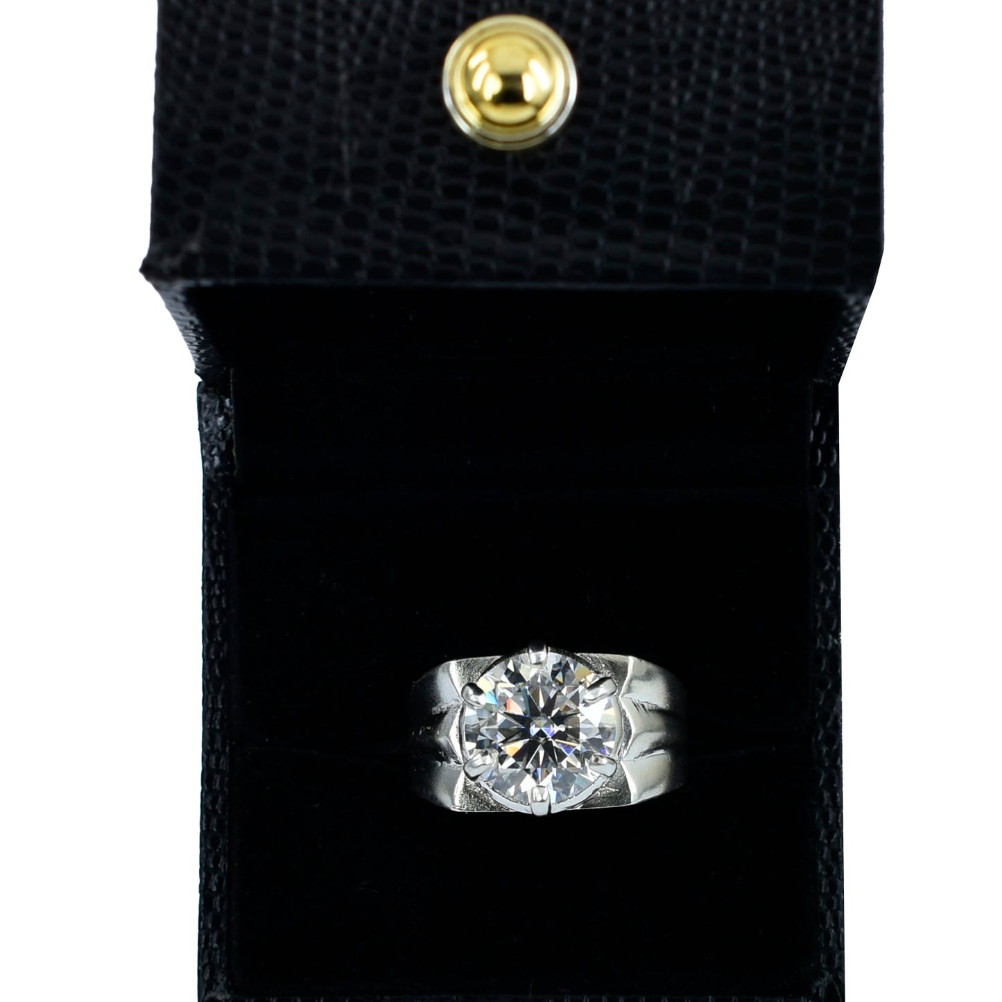 Men's White Round Cut Ring