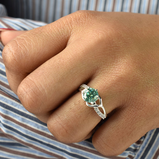 1.8 Ct Blue Round Lab Diamond Ring