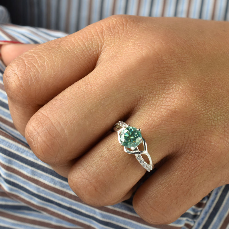 1.8 Ct Blue Round Lab Diamond Ring