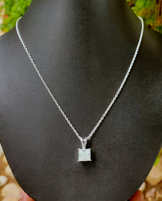 White Princess Cut Pendant Fashion Jewelry