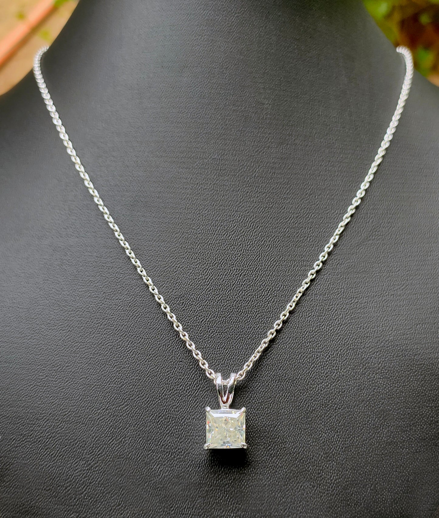 White Princess Cut Pendant Fashion Jewelry