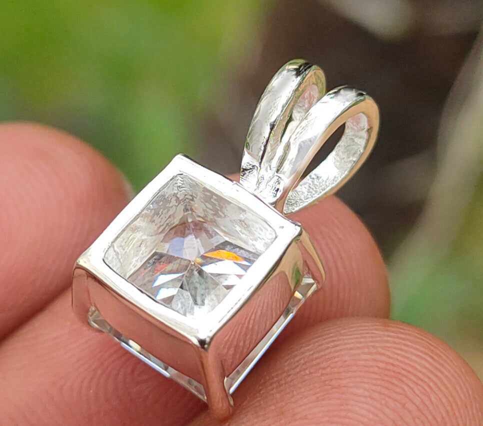 White Princess Cut Pendant Fashion Jewelry
