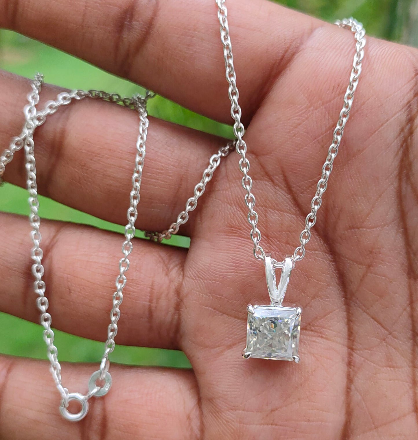 White Princess Cut Pendant Fashion Jewelry