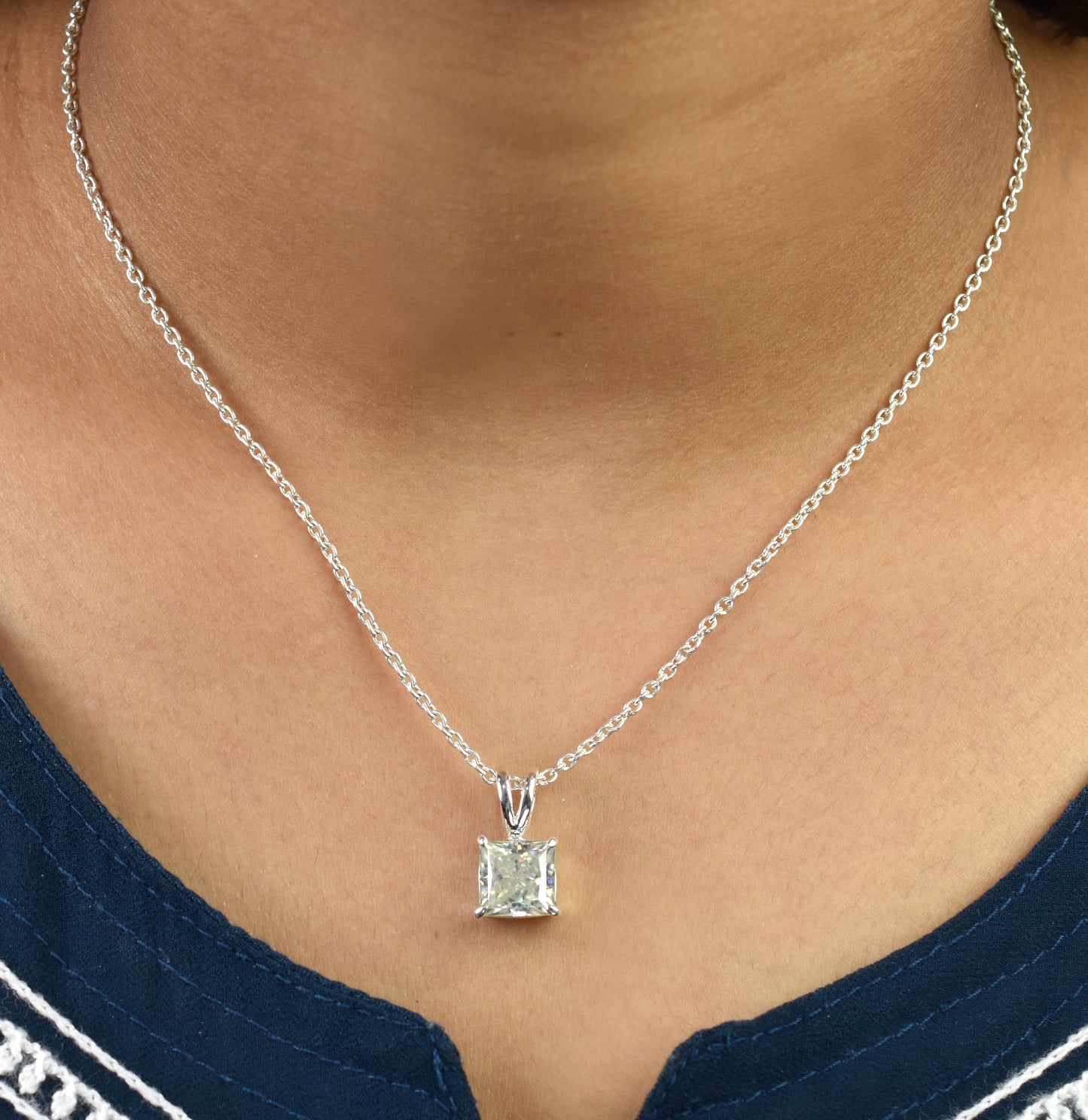 White Princess Cut Pendant Fashion Jewelry