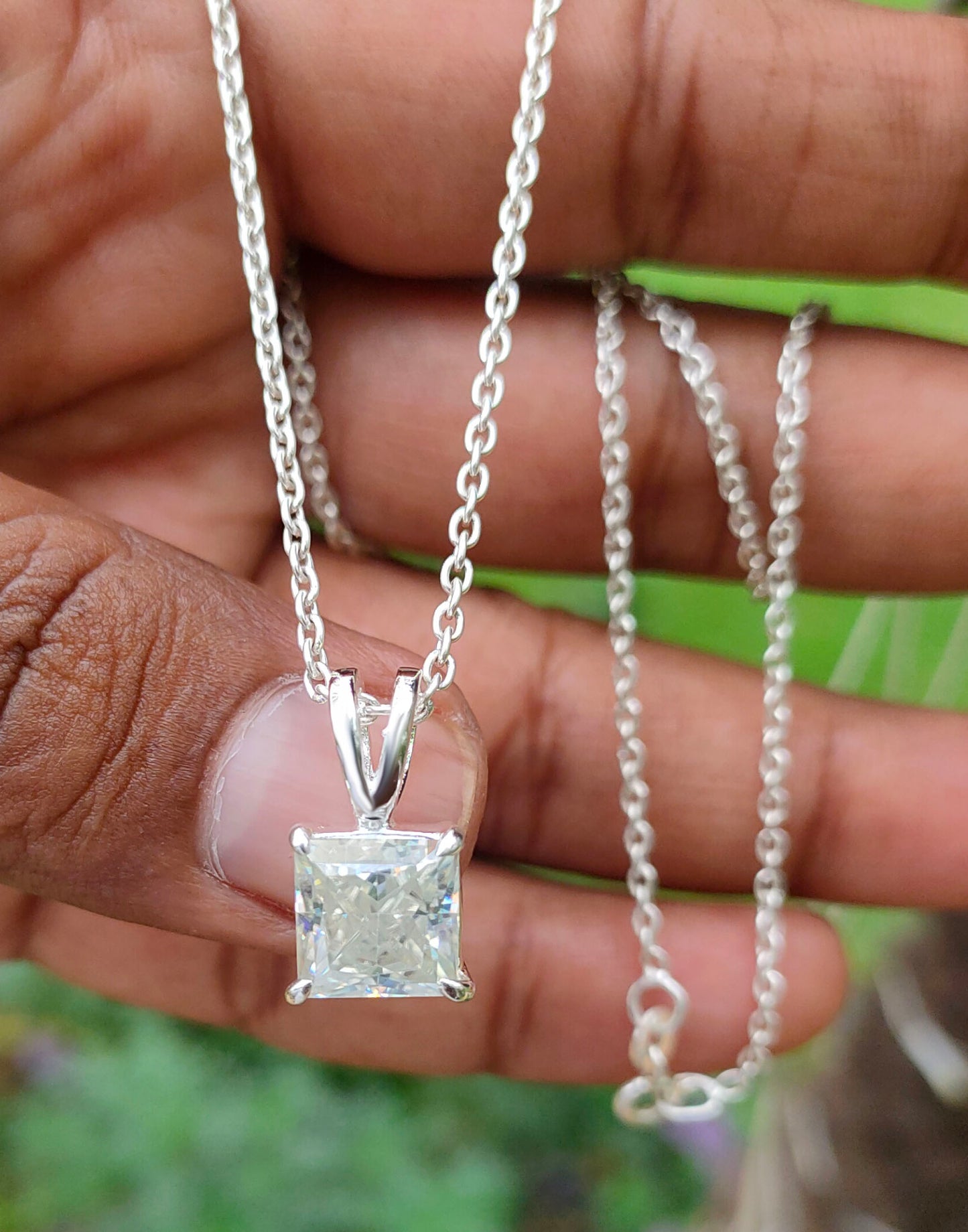 White Princess Cut Pendant Fashion Jewelry