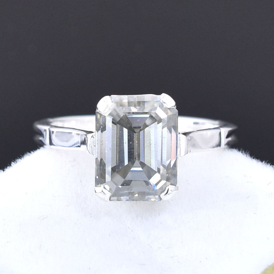 White Emerald Cut Ring