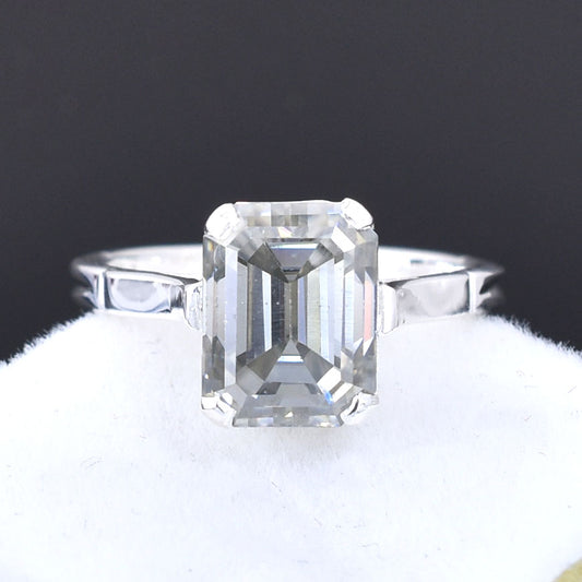 White Emerald Cut Ring