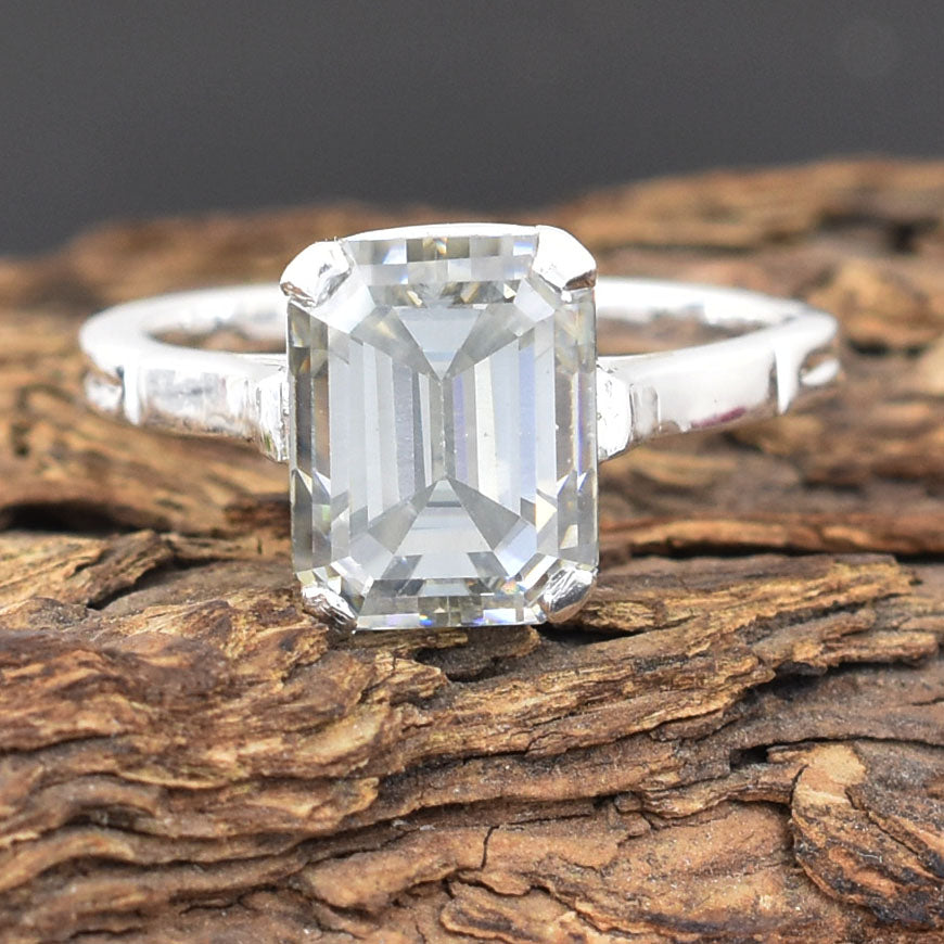 White Emerald Cut Ring