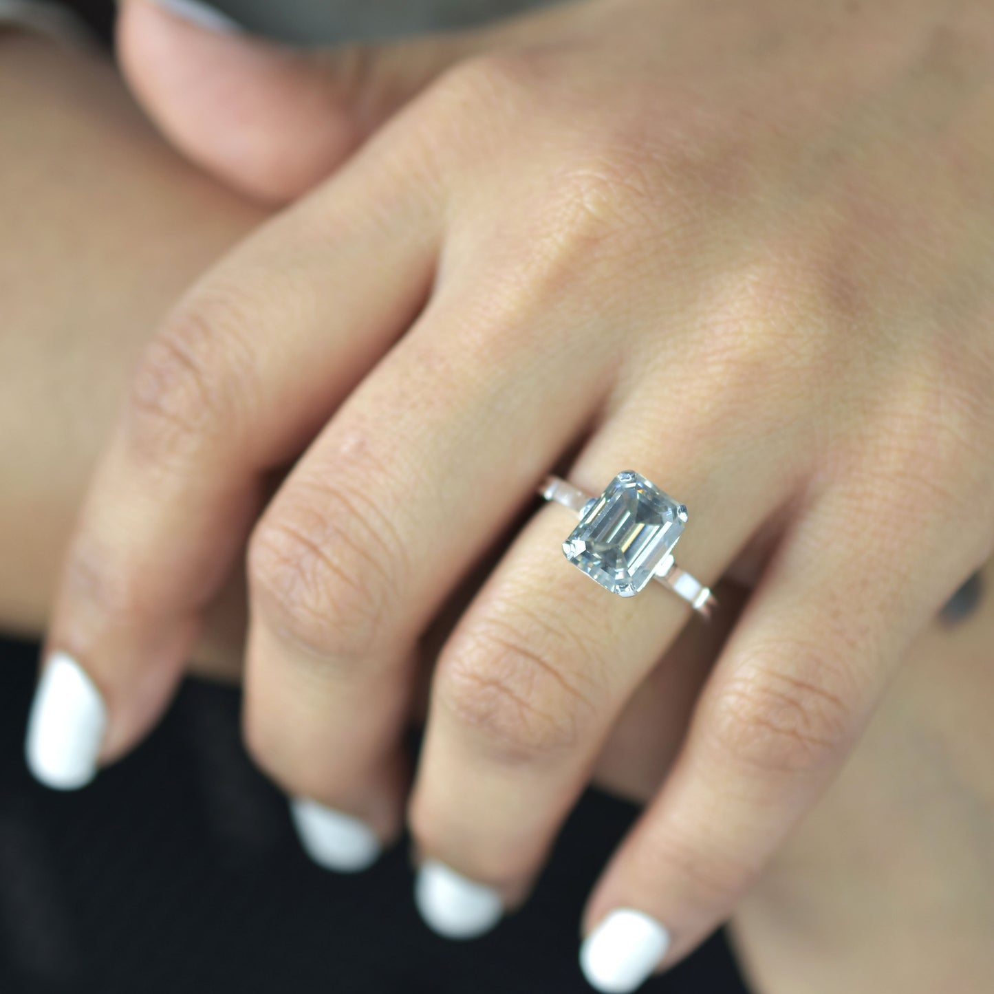 White Emerald Cut Ring