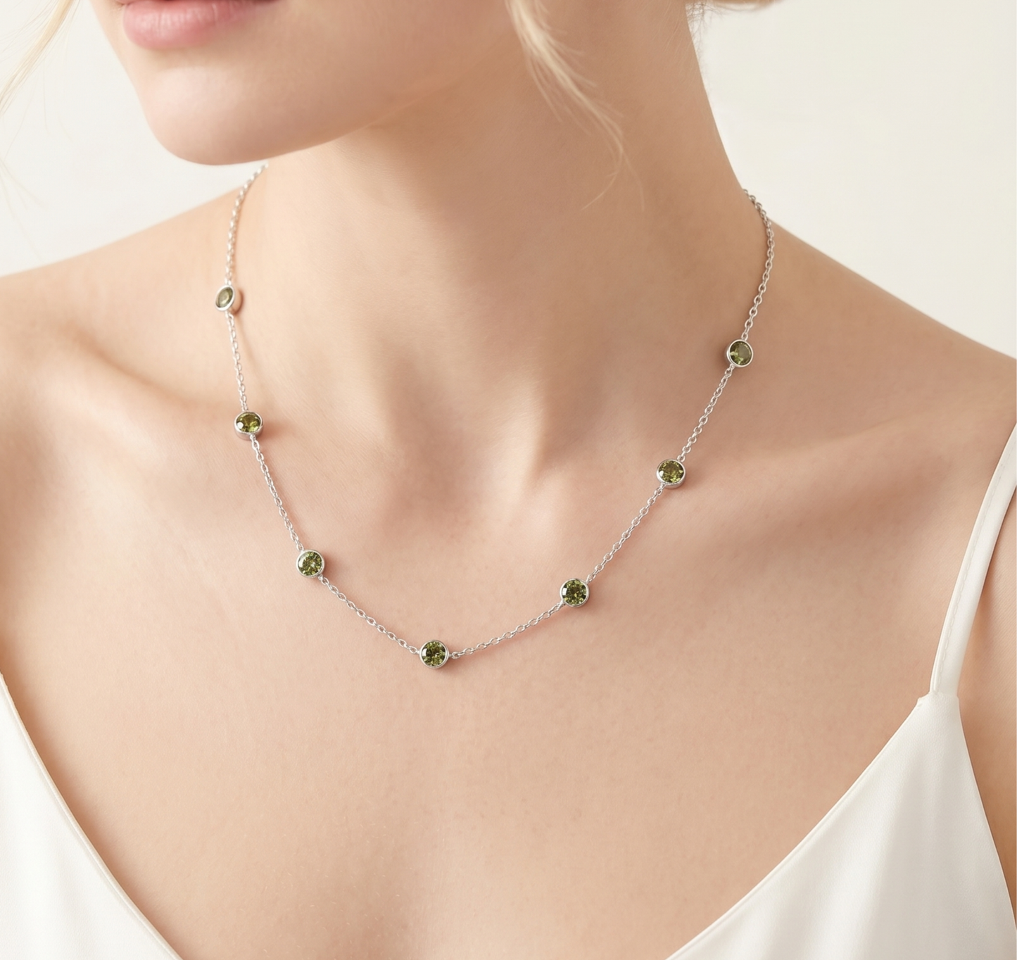 Green Round Cut Tennis Necklace