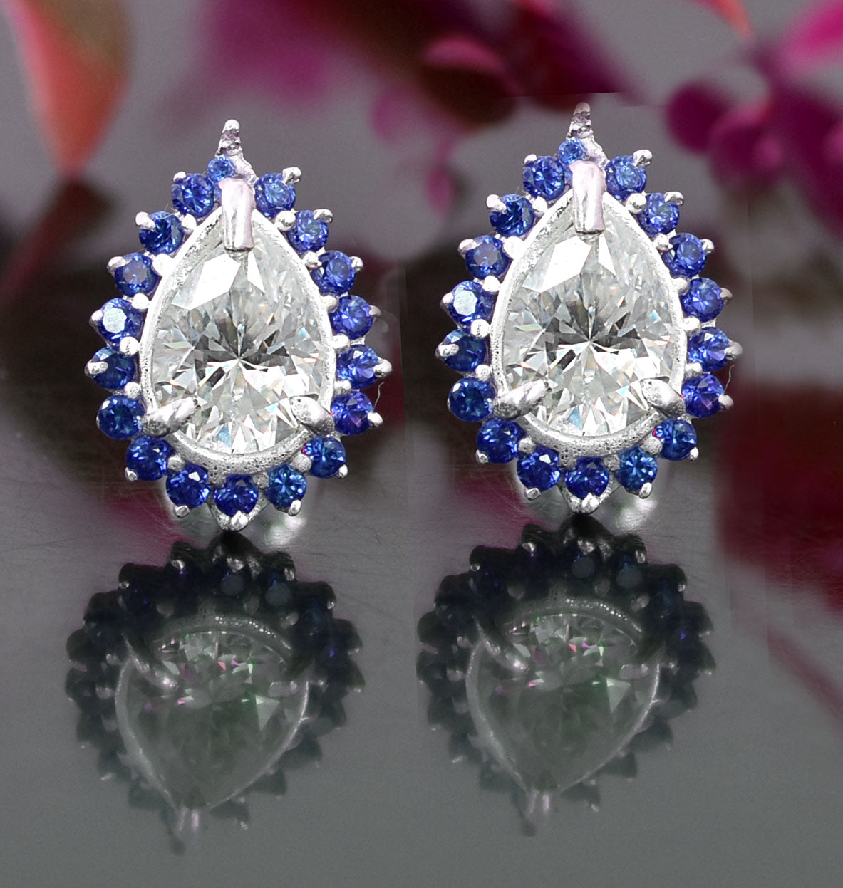 White Pear Cut Stud Earrings