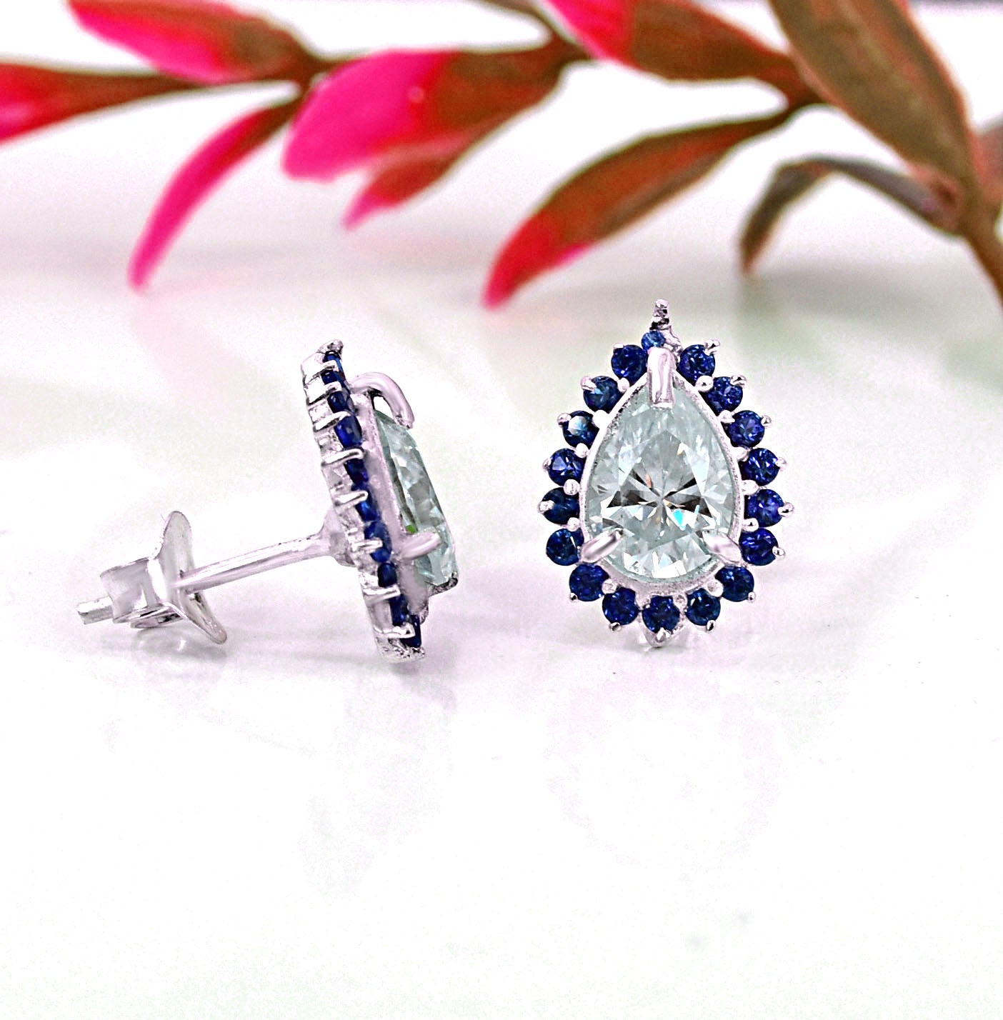 White Pear Cut Stud Earrings