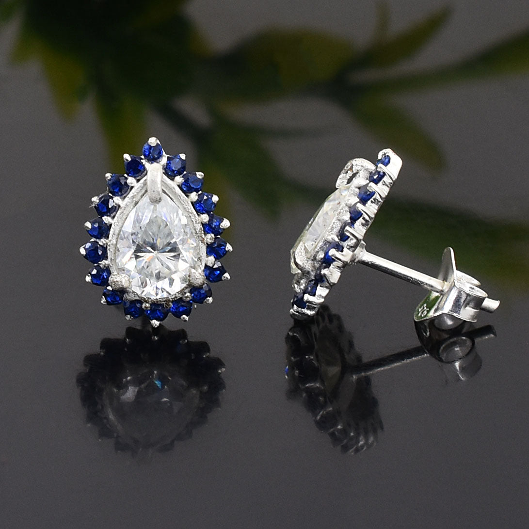 White Pear Cut Stud Earrings
