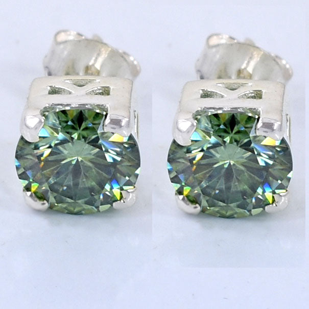 Green Round Cut Stud Earrings