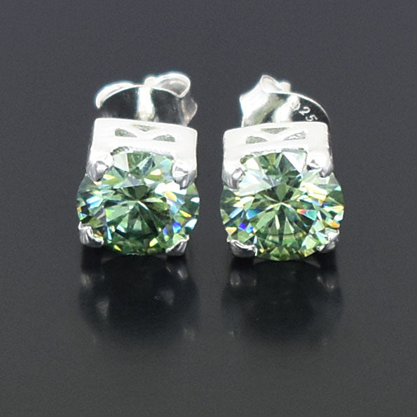Green Round Cut Stud Earrings