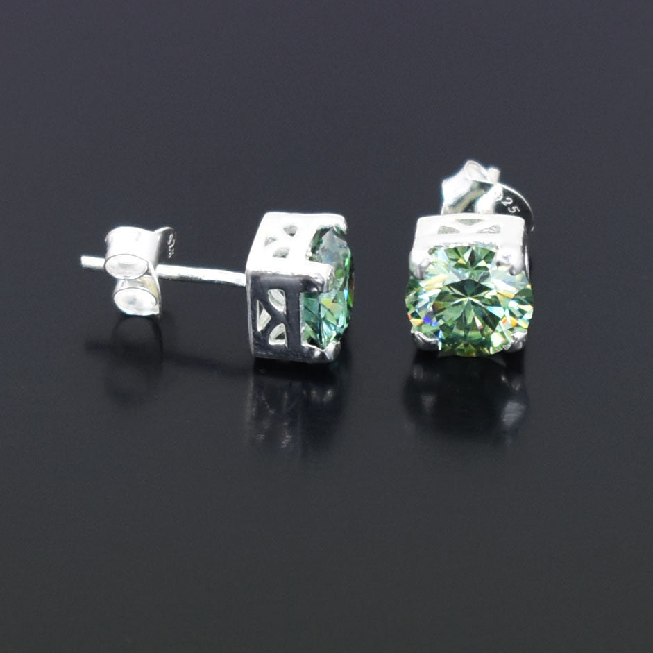 Green Round Cut Stud Earrings