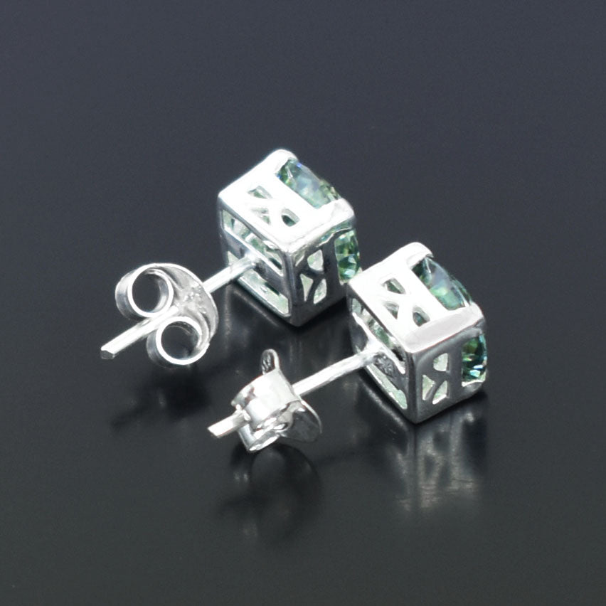 Green Round Cut Stud Earrings