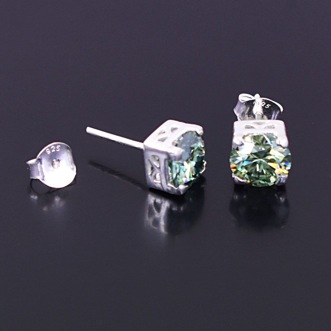 Green Round Cut Stud Earrings
