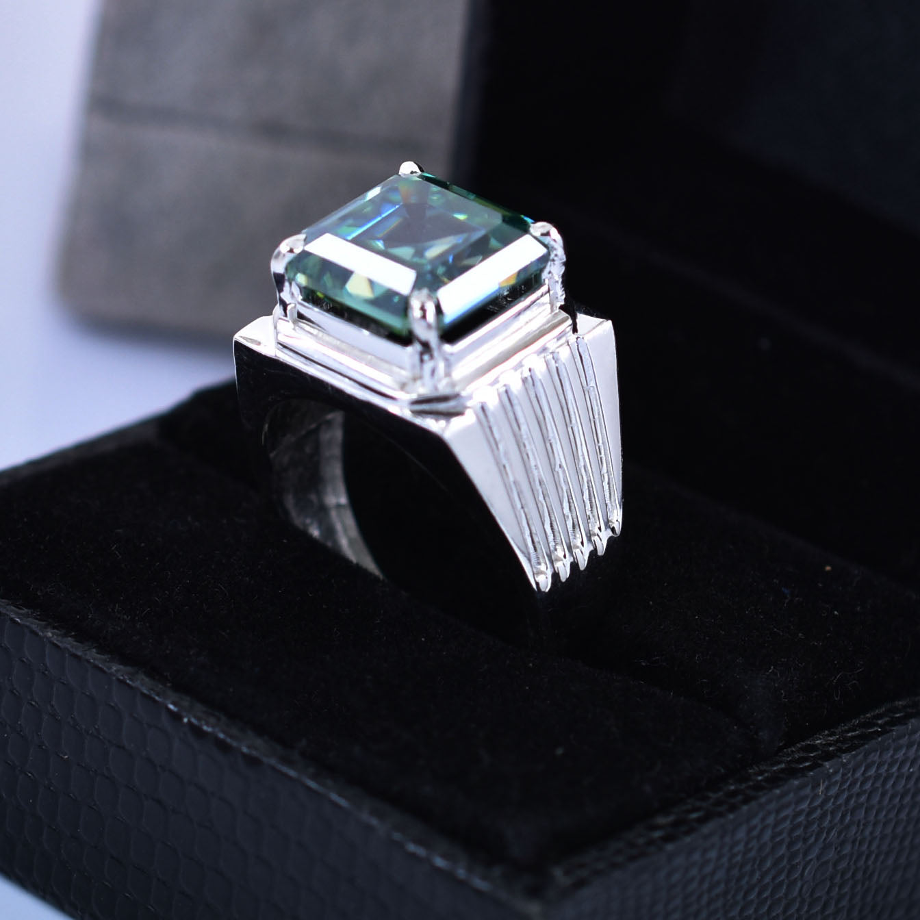 Blue Asscher Cut Ring