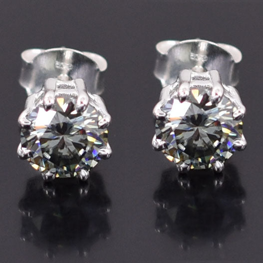 Grey Round Cut Stud Earrings