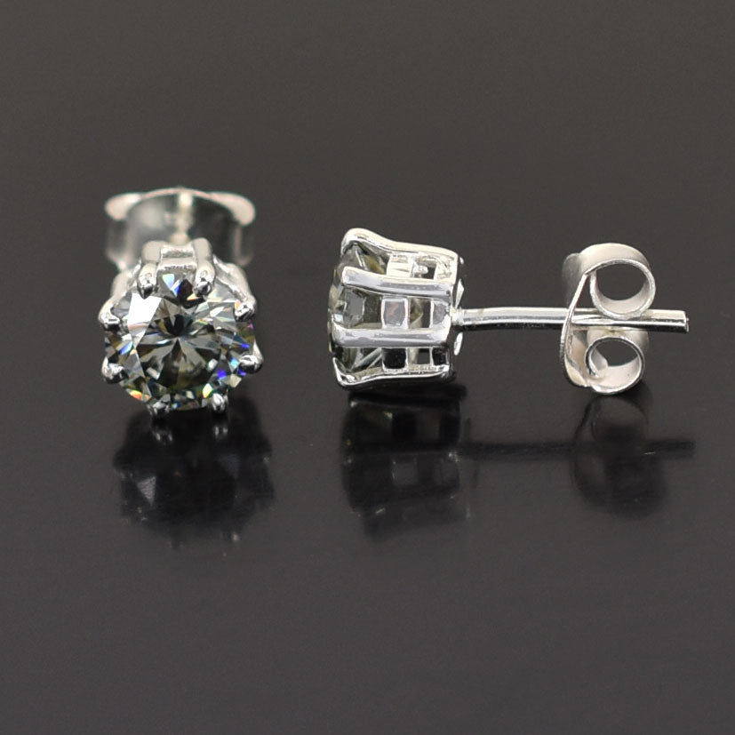 Grey Round Cut Stud Earrings