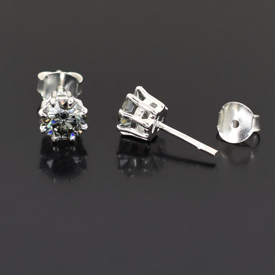 Grey Round Cut Stud Earrings