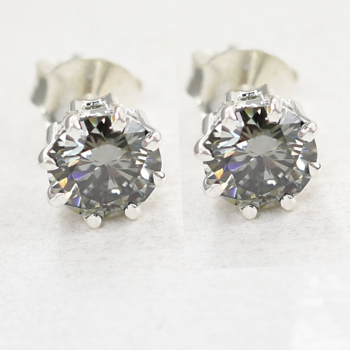 Grey Round Cut Stud Earrings
