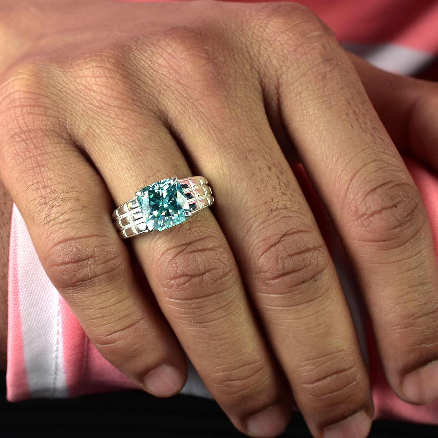 Blue Cushion Cut Ring