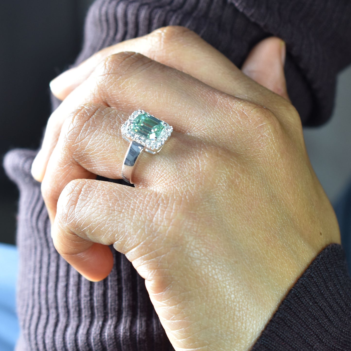 Blue Emerald Cut Ring