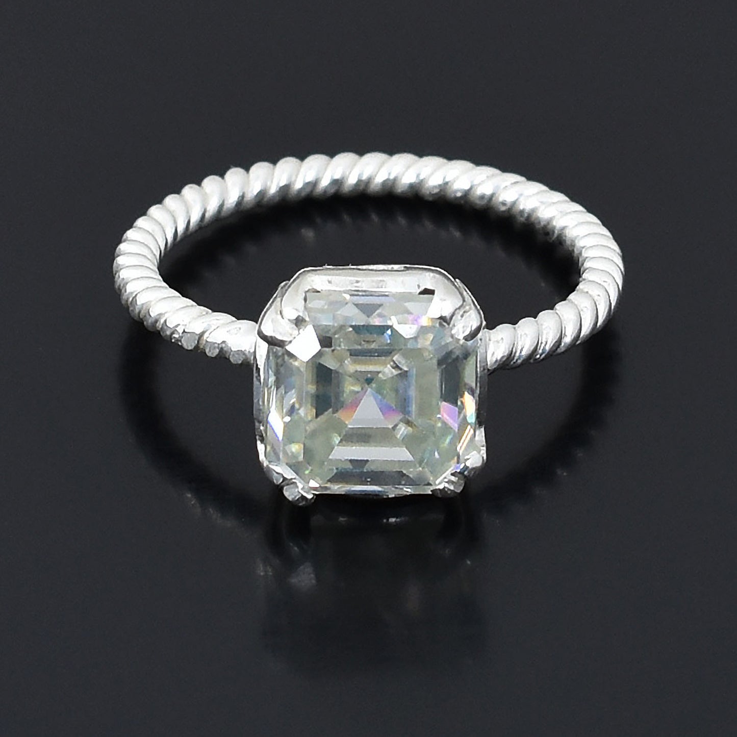 White Asscher Cut Ring