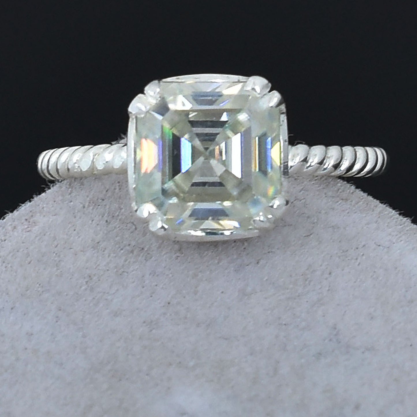 White Asscher Cut Ring