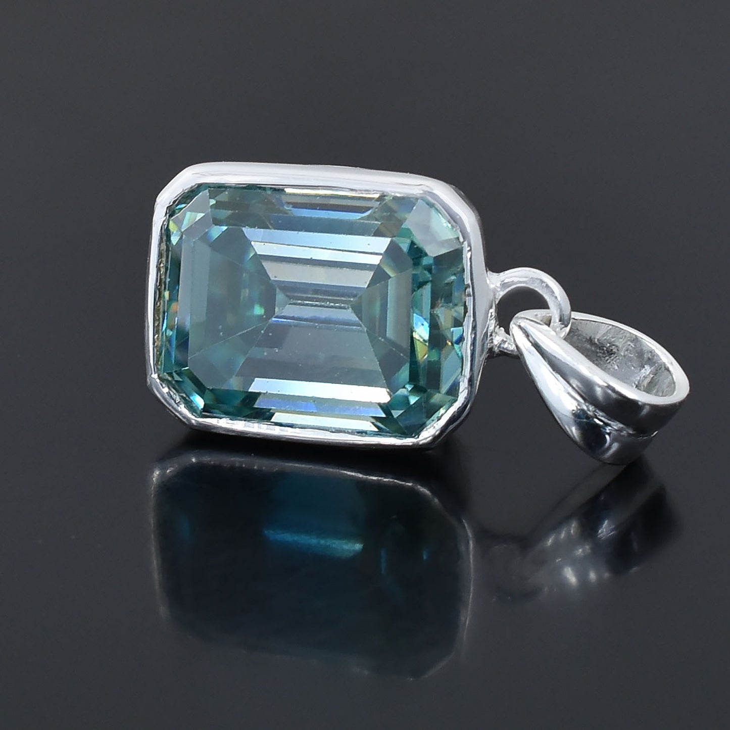 Blue Emerald Cut Pendant