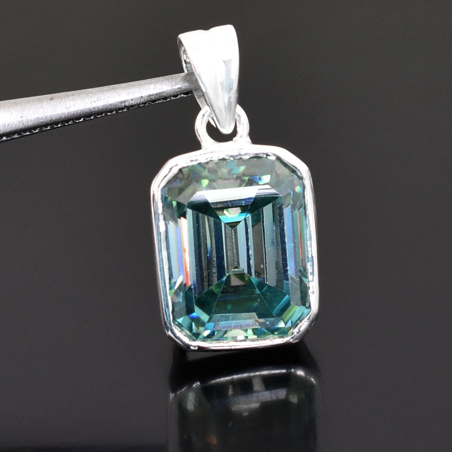 Blue Emerald Cut Pendant