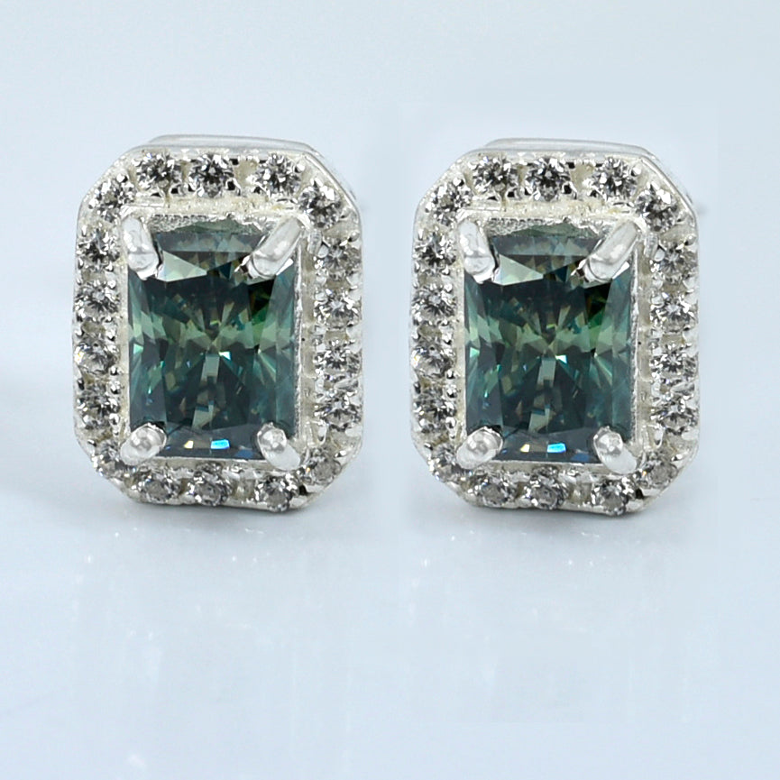 Blue Emerald Cut Stud Earrings