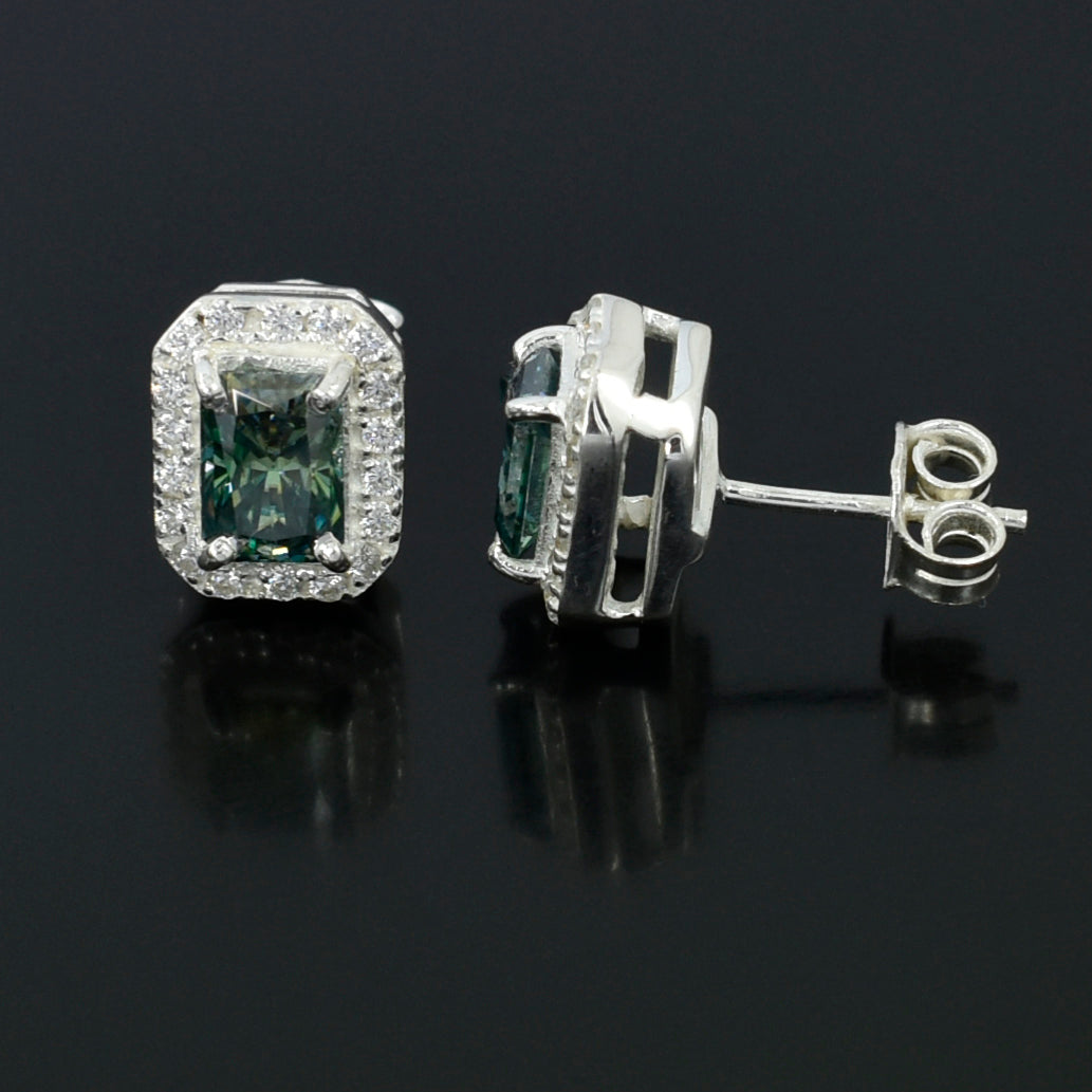Blue Emerald Cut Stud Earrings