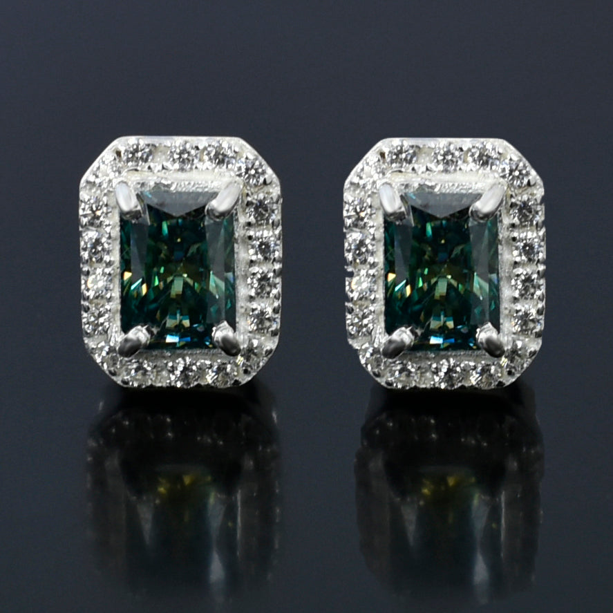 Blue Emerald Cut Stud Earrings