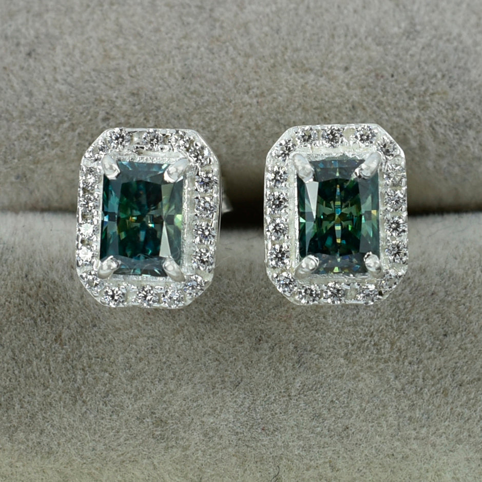 Blue Emerald Cut Stud Earrings