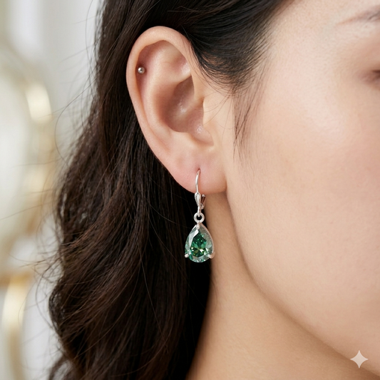 8 Ct Blue Pear Lab Diamond Drop Earrings