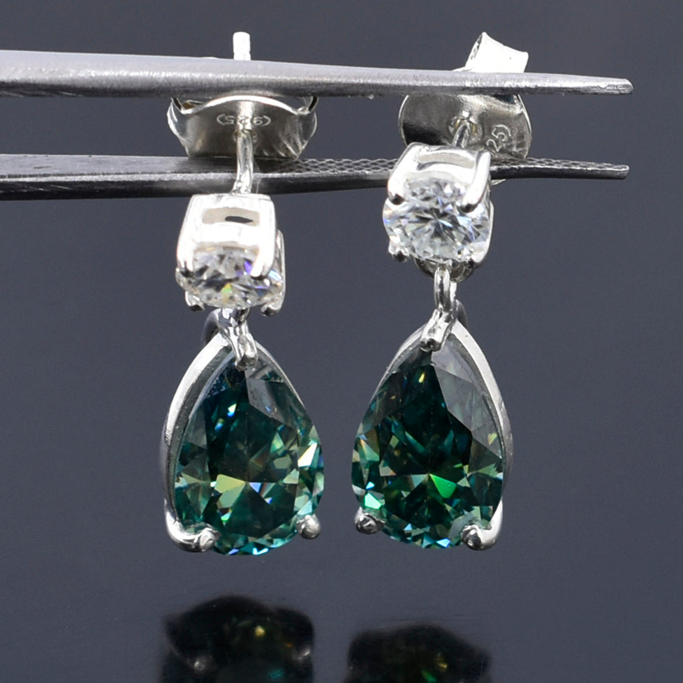 Green Pear & Round Cut Drop Earrings