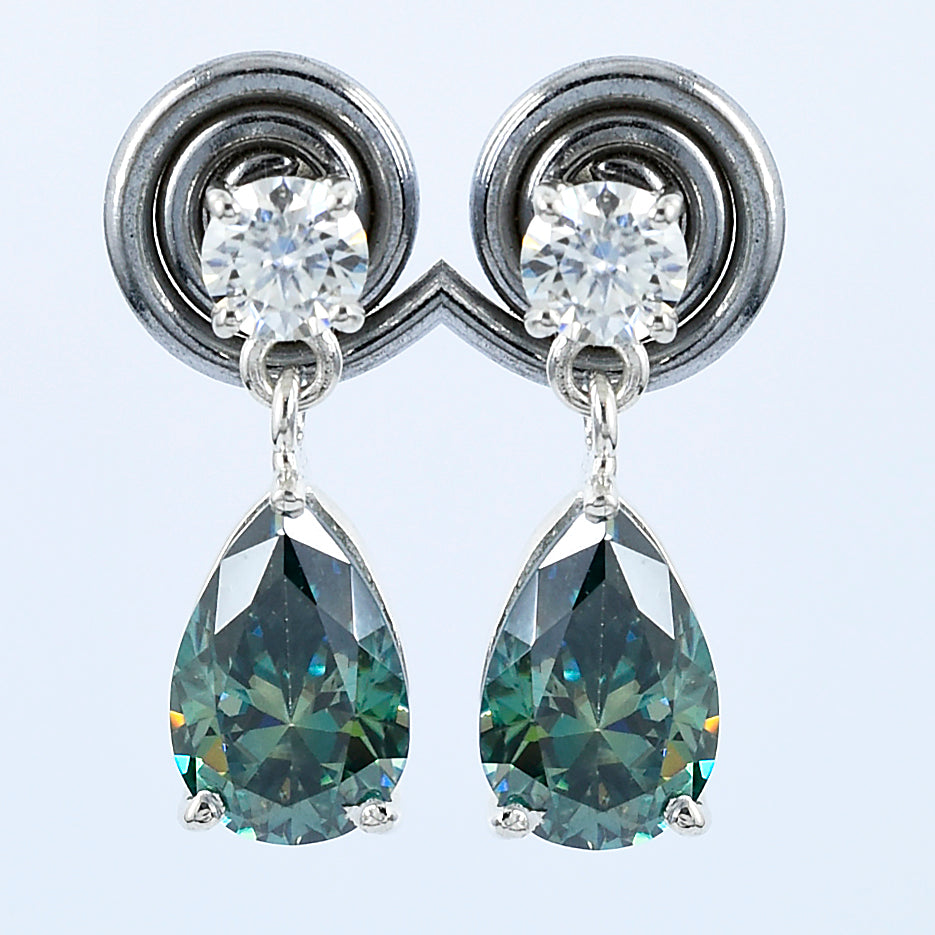 Green Pear & Round Cut Drop Earrings