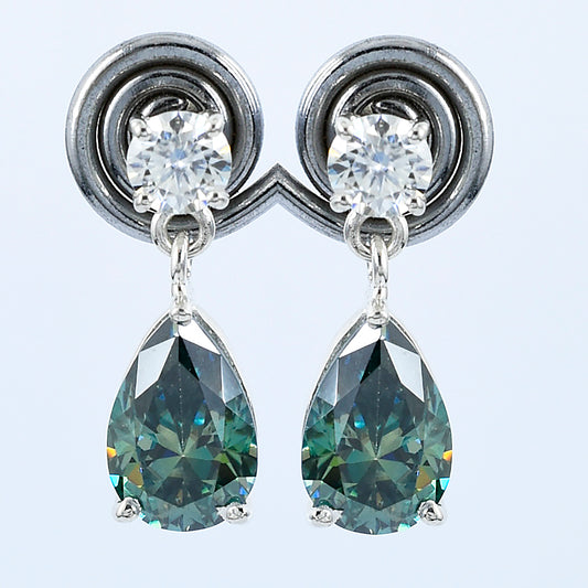Green Pear & Round Cut Drop Earrings
