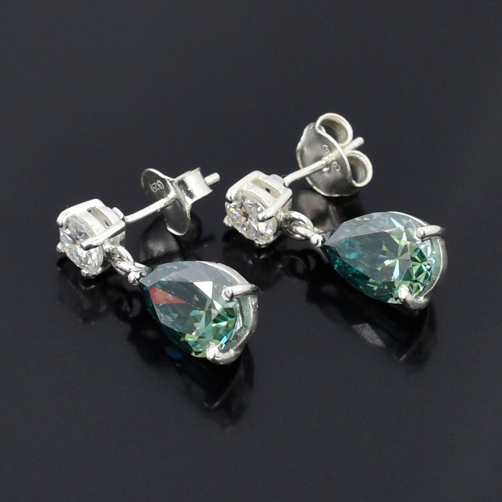 Green Pear & Round Cut Drop Earrings