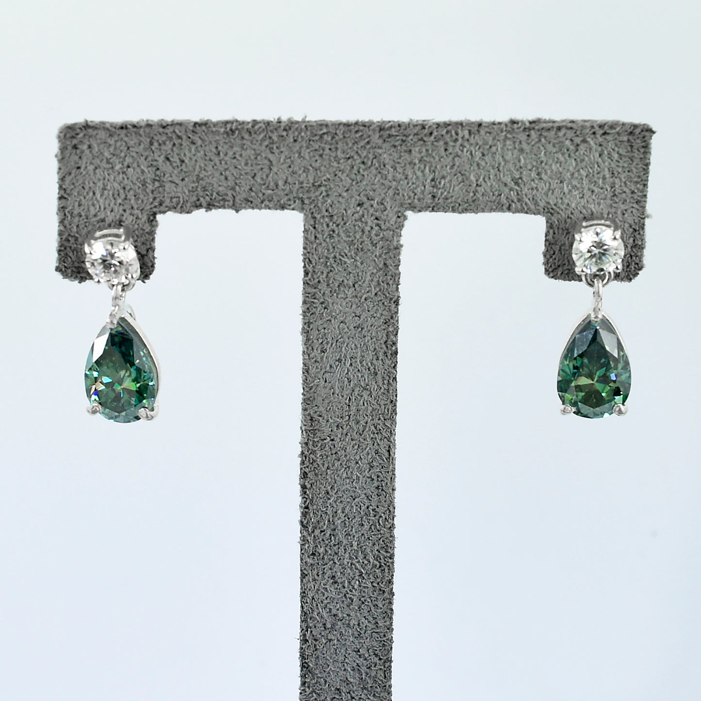 Green Pear & Round Cut Drop Earrings