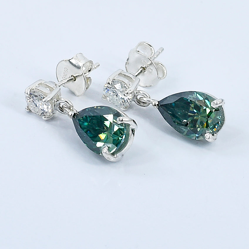 Green Pear & Round Cut Drop Earrings
