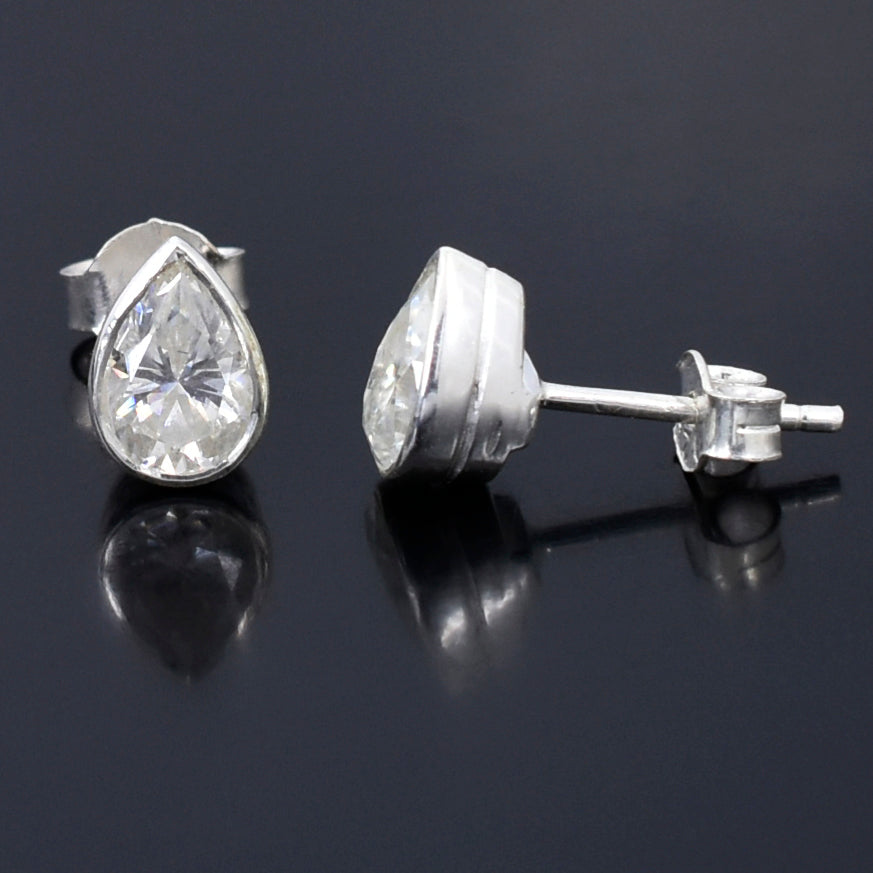 White Pear Cut Stud Earrings