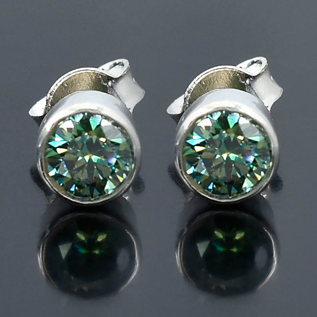 Blue Round Cut Stud Earrings