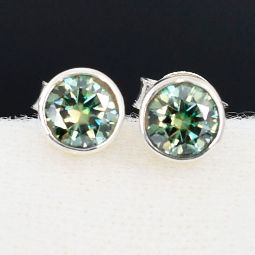 Blue Round Cut Stud Earrings