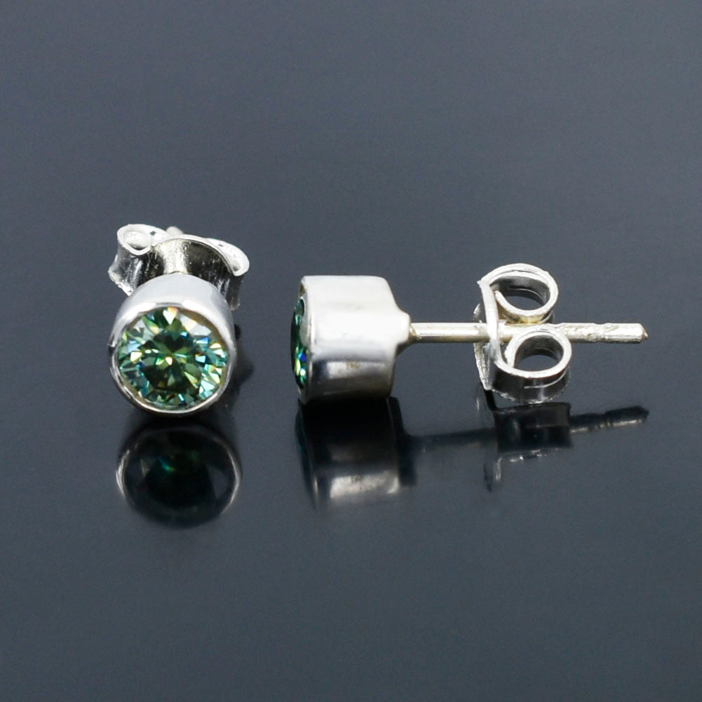 Blue Round Cut Stud Earrings